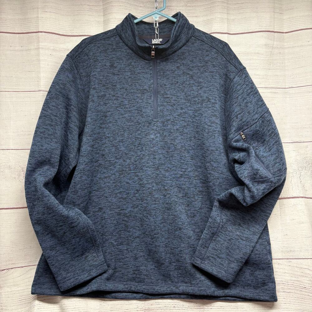 Lands' End Men's XXL Navy Blue Sweater Fleece Quarter Zip Pullover Jacket
